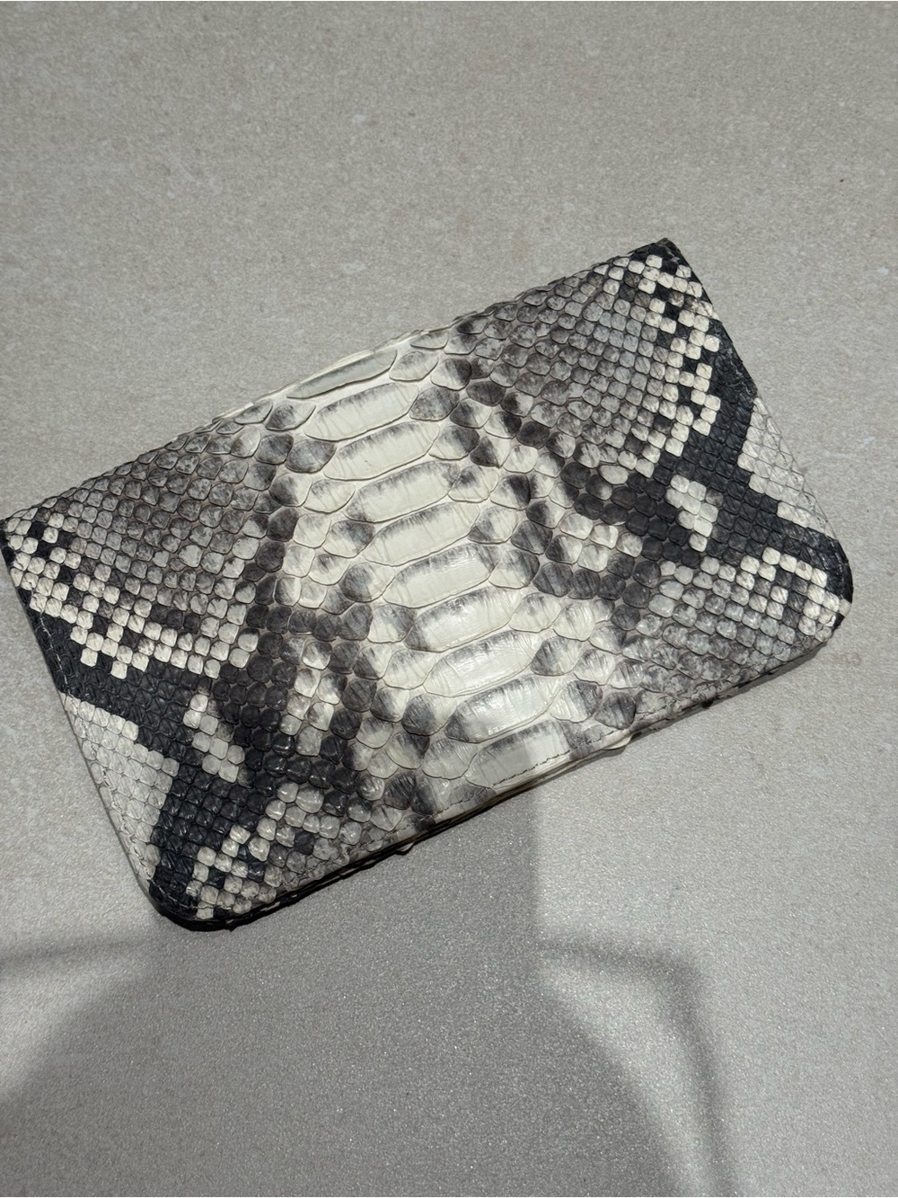 Snake-Embossed Clutch Wristlet in Black & Cream